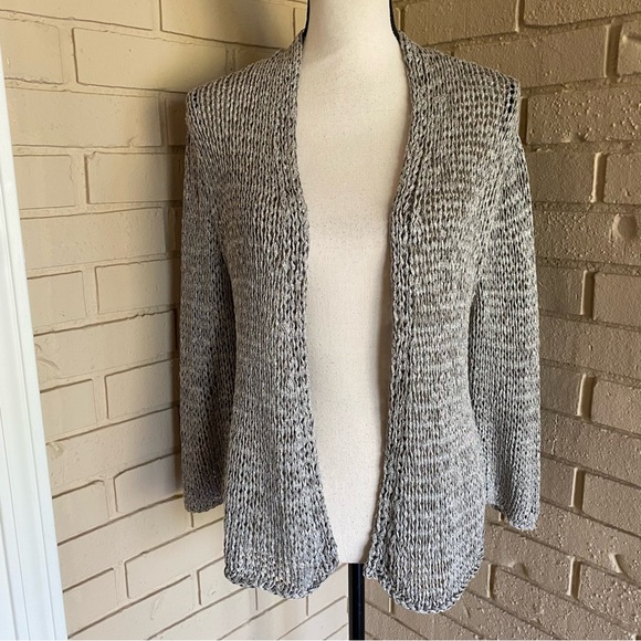Eileen Fisher Sweaters - Eileen Fisher Gray Open Front Weave Cardigan Sweater Old Money Quiet Luxury Sz L